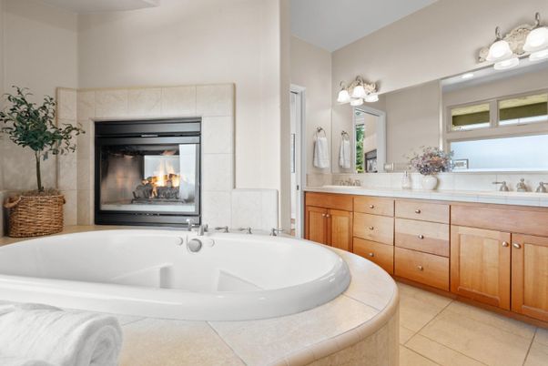Bathroom, Dual Sink Vanities, Fireplace, Interior