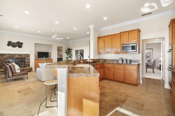 Fireplace, Interior, Kitchen, Living room, Recessed Lighting