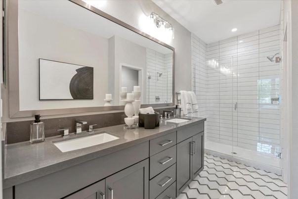 Bathroom, Dual Sink Vanities, Glass Shower, Interior, Recessed Lighting