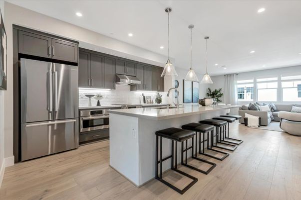 Interior, Kitchen, Living room, Pendant Lights, Recessed Lighting, Stainless Steel Appliances, Wood Texture Flooring