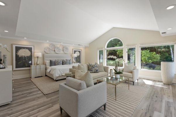 Bedroom, Interior, Living room, Recessed Lighting, Wood Texture Flooring