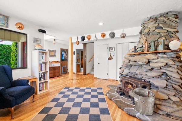 Fireplace, Interior, Recessed Lighting, Wood Texture Flooring
