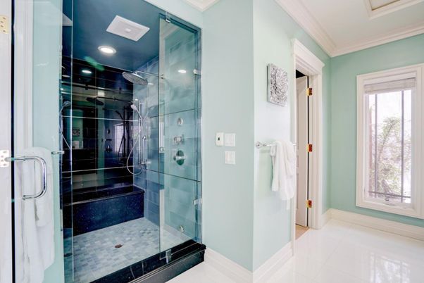 Bathroom, Glass Shower, Interior, Recessed Lighting, Sauna Room