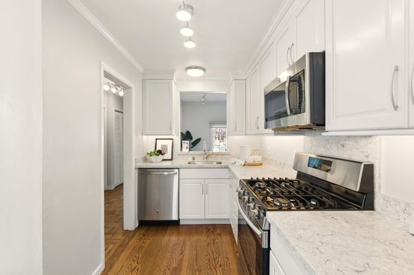 Interior, Kitchen, Stainless Steel Appliances, Wood Texture Flooring