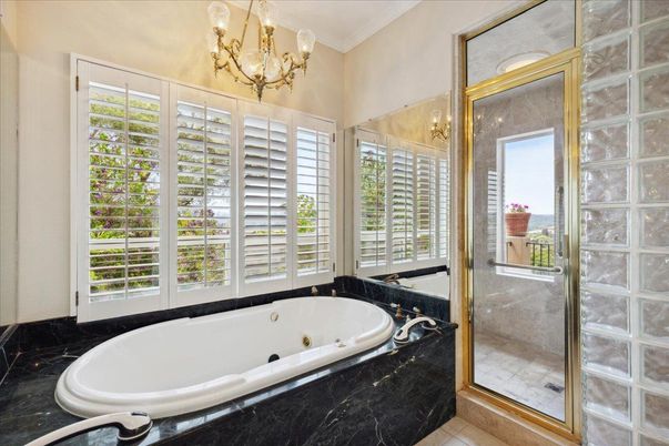 Bathroom, Chandelier, Glass Shower, Interior