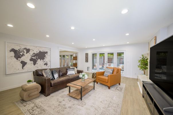 Interior, Living room, Recessed Lighting, Wood Texture Flooring