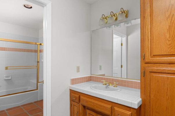 Bathroom, Glass Shower, Interior, Recessed Lighting, Tile Countertops