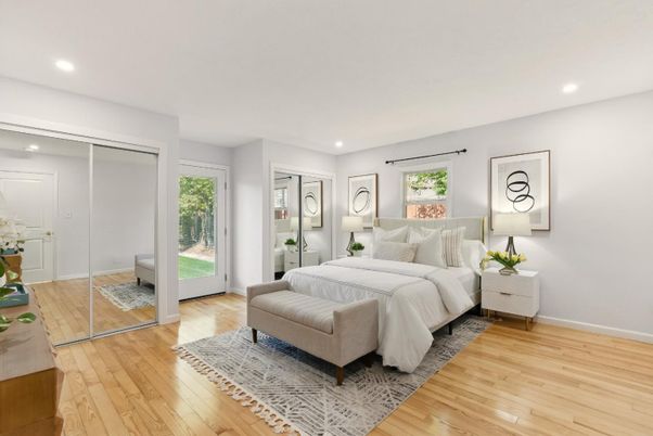 Bedroom, Interior, Recessed Lighting, Wood Texture Flooring
