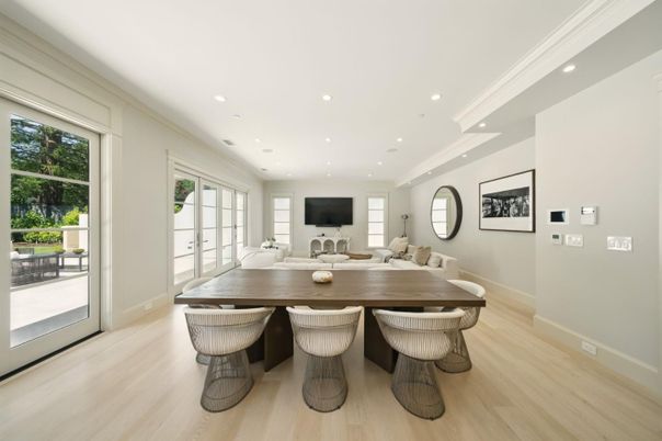 Dining room, Interior, Recessed Lighting, Wood Texture Flooring