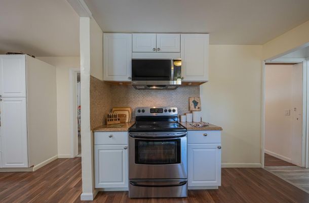 Interior, Kitchen, Stainless Steel Appliances, Wood Texture Flooring