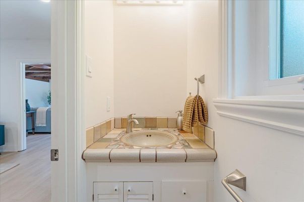Bathroom, Interior, Tile Countertops, Wood Texture Flooring