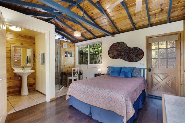 Bedroom, Interior, Pendant Lights, Wooden Beams, Wooden Ceilings, Wood Texture Flooring, Wooden Walls