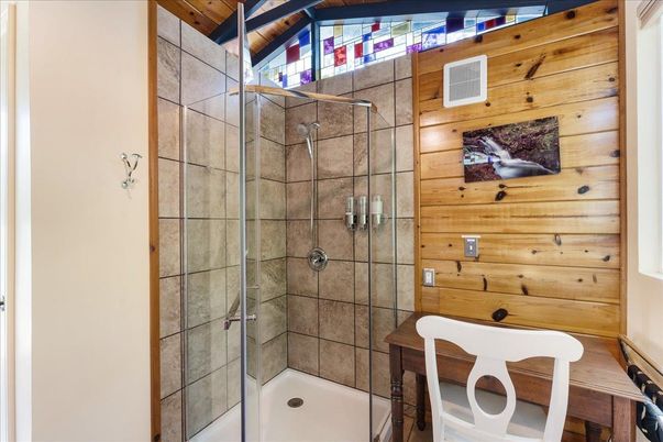 Bathroom, Glass Shower, Interior, Wooden Walls