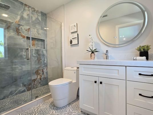 Bathroom, Glass Shower, Interior, Recessed Lighting