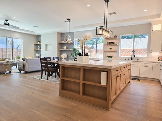 Dining room, Interior, Kitchen, Living room, Pendant Lights, Recessed Lighting, Wood Texture Flooring