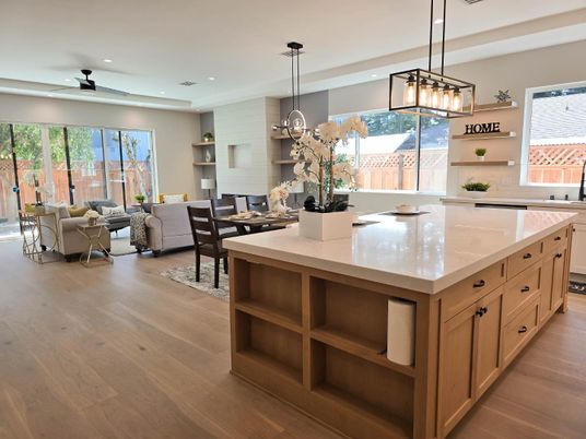 Dining room, Interior, Kitchen, Living room, Pendant Lights, Recessed Lighting, Wood Texture Flooring