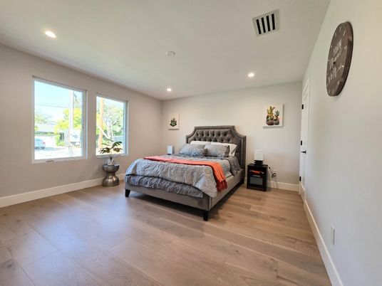 Bedroom, Interior, Recessed Lighting, Wood Texture Flooring
