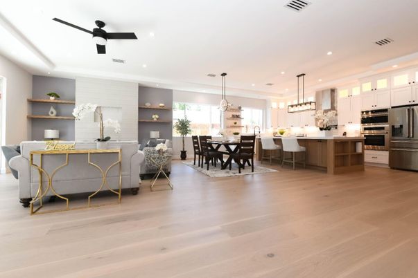 Dining room, Interior, Kitchen, Living room, Pendant Lights, Recessed Lighting, Stainless Steel Appliances, Wood Texture Flooring