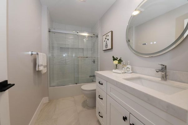 Bathroom, Glass Shower, Interior, Marble, Recessed Lighting