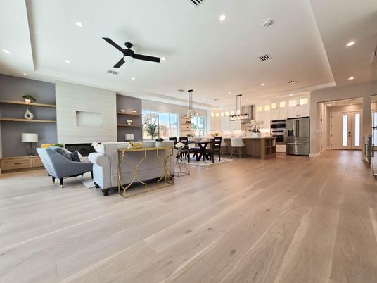 Dining room, Interior, Kitchen, Living room, Pendant Lights, Recessed Lighting, Stainless Steel Appliances, Wood Texture Flooring