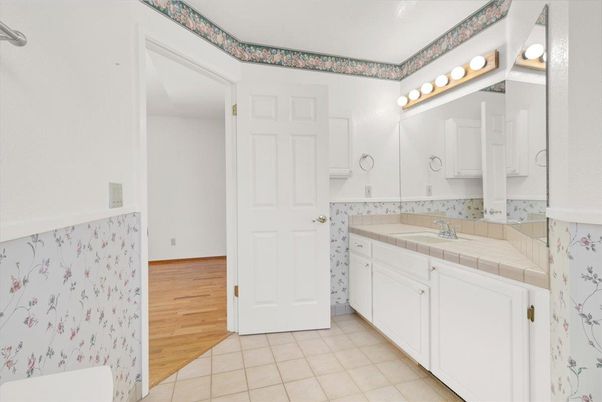 Bathroom, Interior, Tile Countertops, Wood Texture Flooring