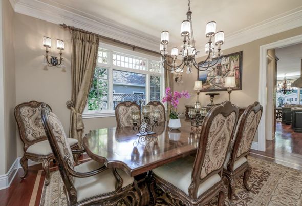 Chandelier, Dining room, Interior, Wood Texture Flooring