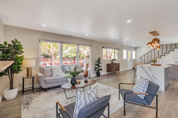 Interior, Living room, Pendant Lights, Recessed Lighting, Wood Texture Flooring