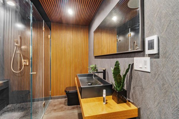Bathroom, Glass Shower, Interior, Recessed Lighting