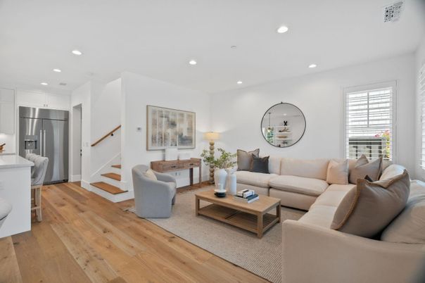 Interior, Kitchen, Living room, Recessed Lighting, Stainless Steel Appliances, Wood Texture Flooring