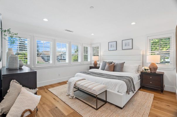 Bedroom, Interior, Recessed Lighting, Wood Texture Flooring