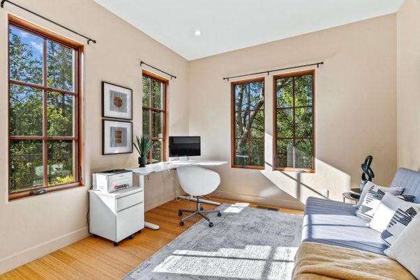 Home Office, Interior, Recessed Lighting, Wood Texture Flooring