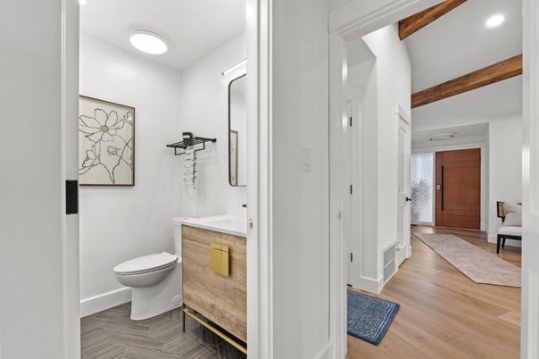 Bathroom, Interior, Recessed Lighting, Wood Texture Flooring