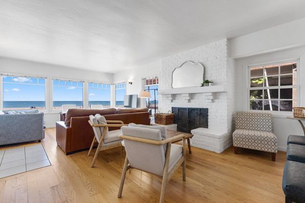 Fireplace, Interior, Living room, Stone Walls, Water, Wood Texture Flooring