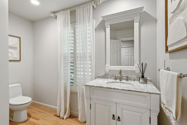 Bathroom, Interior, Recessed Lighting, Wood Texture Flooring