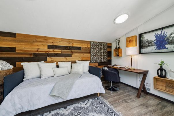 Bedroom, Home Office, Interior, Wood Texture Flooring, Wooden Walls