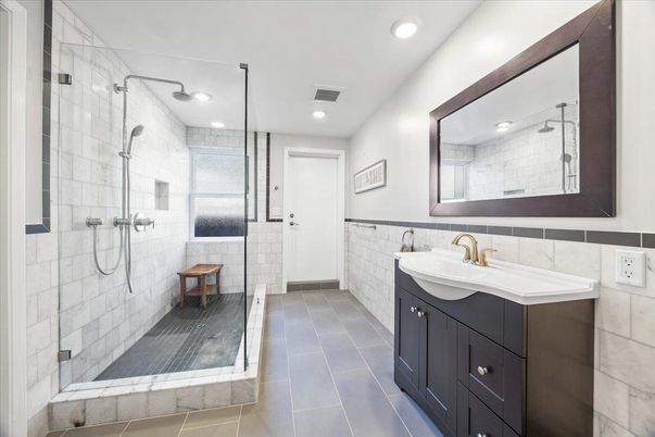 Bathroom, Glass Shower, Interior, Recessed Lighting