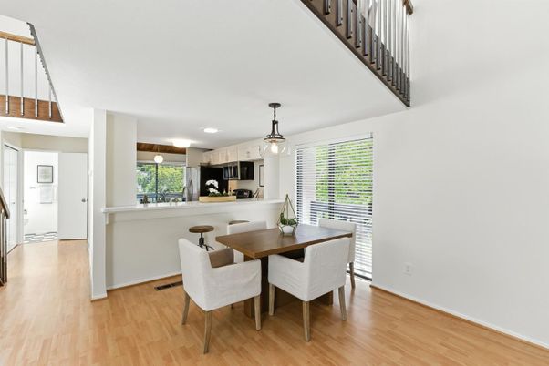 Dining room, Interior, Kitchen, Pendant Lights, Wood Texture Flooring