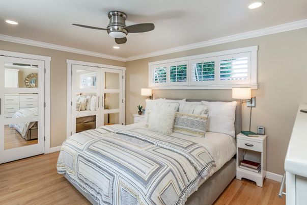 Bedroom, Interior, Recessed Lighting, Wood Texture Flooring