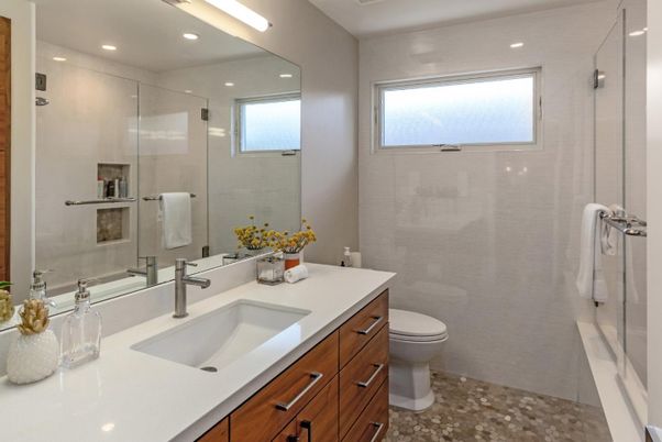 Bathroom, Dual Sink Vanities, Glass Shower, Interior, Recessed Lighting
