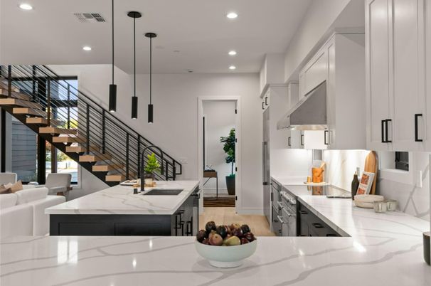 Interior, Kitchen, Pendant Lights, Recessed Lighting, Wood Texture Flooring