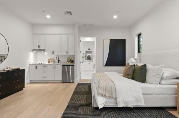 Bedroom, Interior, Kitchen, Recessed Lighting, Wood Texture Flooring