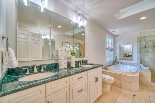 Bathroom, Dual Sink Vanities, Glass Shower, Interior, Recessed Lighting