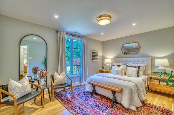 Bedroom, Interior, Recessed Lighting, Wood Texture Flooring