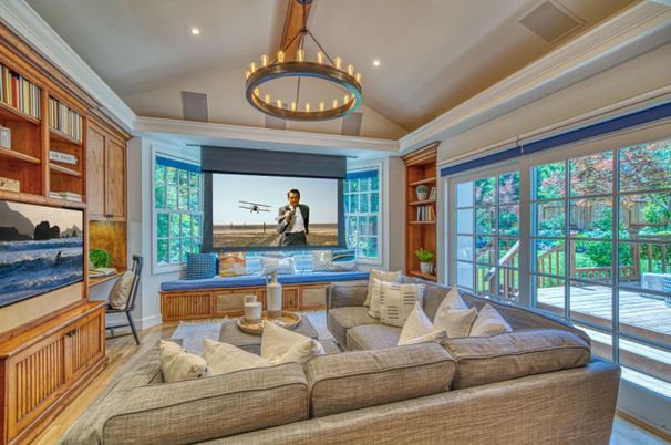 Interior, Living room, Pendant Lights, Recessed Lighting, Wood Texture Flooring