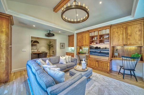 Interior, Living room, Pendant Lights, Recessed Lighting, Wood Texture Flooring