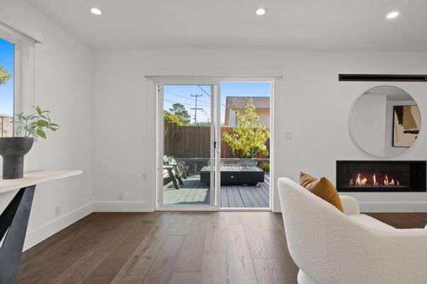Fireplace, Interior, Recessed Lighting, Wood Texture Flooring