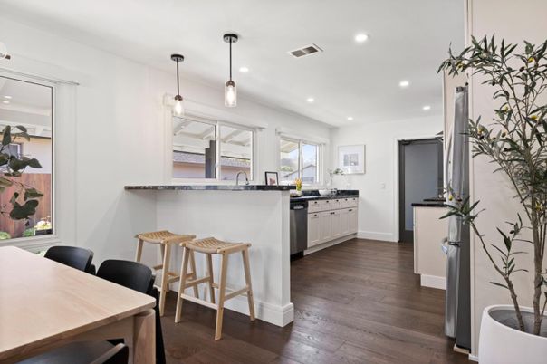 Interior, Kitchen, Pendant Lights, Recessed Lighting, Wood Texture Flooring