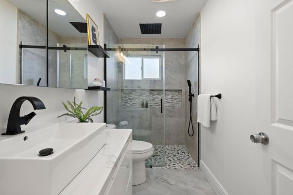 Bathroom, Glass Shower, Interior, Recessed Lighting