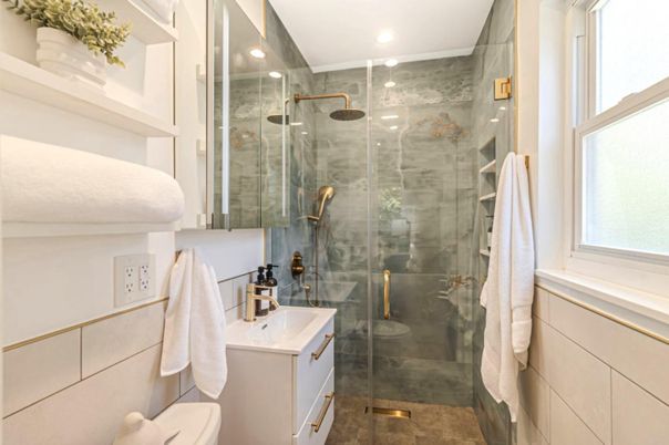 Bathroom, Glass Shower, Interior, Recessed Lighting