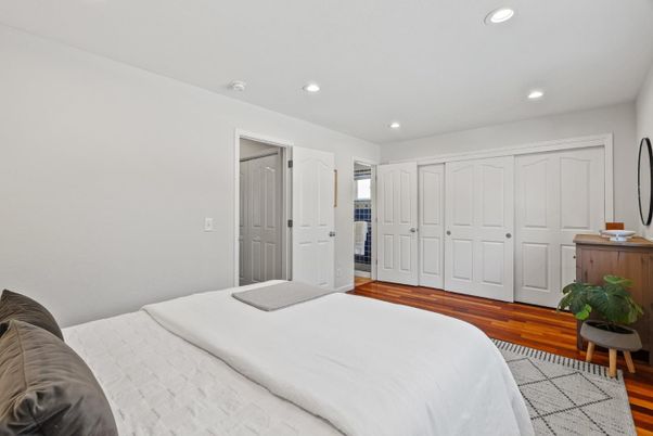 Bedroom, Interior, Recessed Lighting, Wood Texture Flooring
